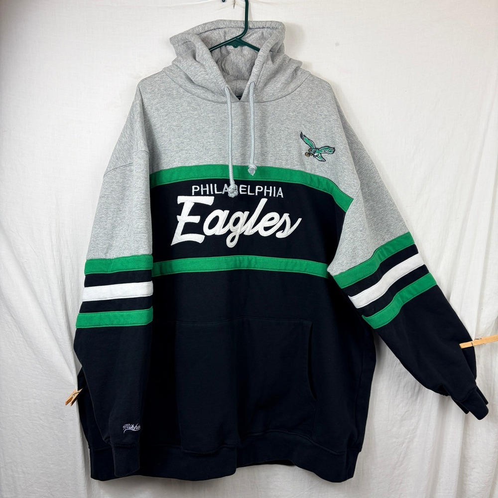 Mitchell Ness Throwback Philadelphia Eagles Hoodie Sz 4XLT Embroidered Kelly Grn